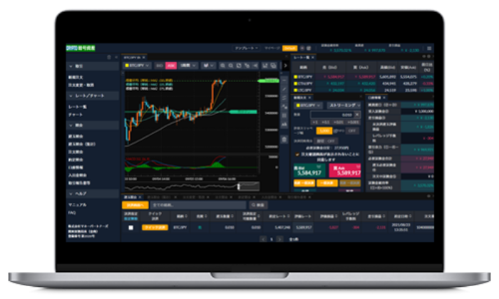 パソコン用アプリ 暗号資産CFD 取引ツールの画面イメージ